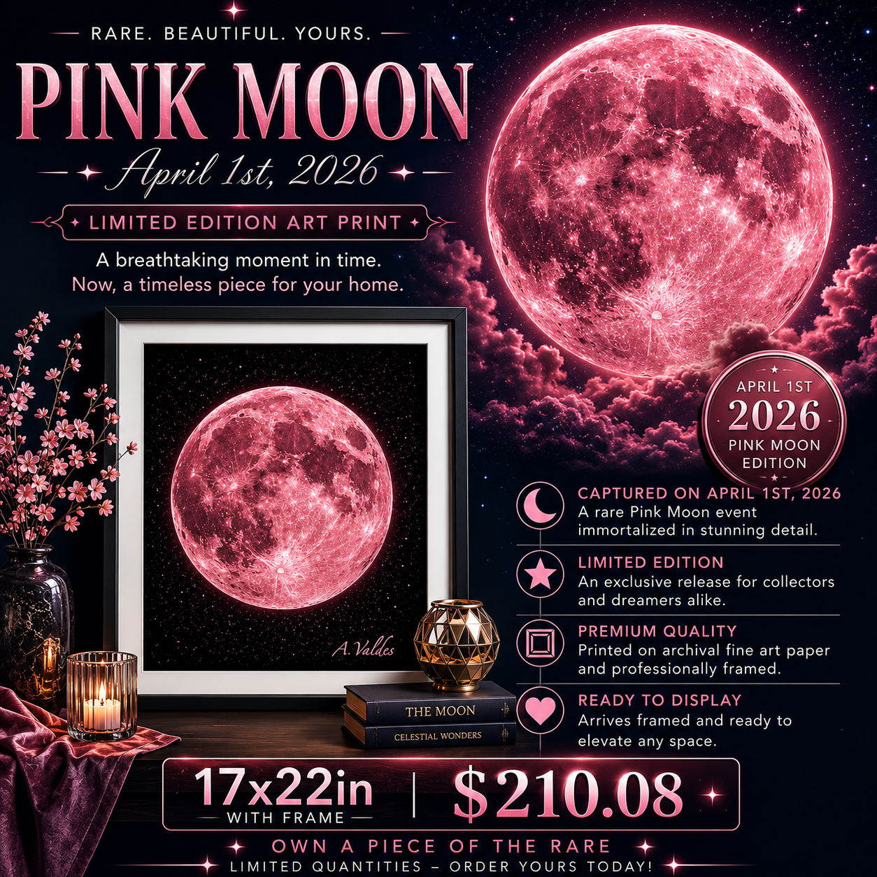Pink Moon 2026 – Fine Art Lunar Print | CAS2S